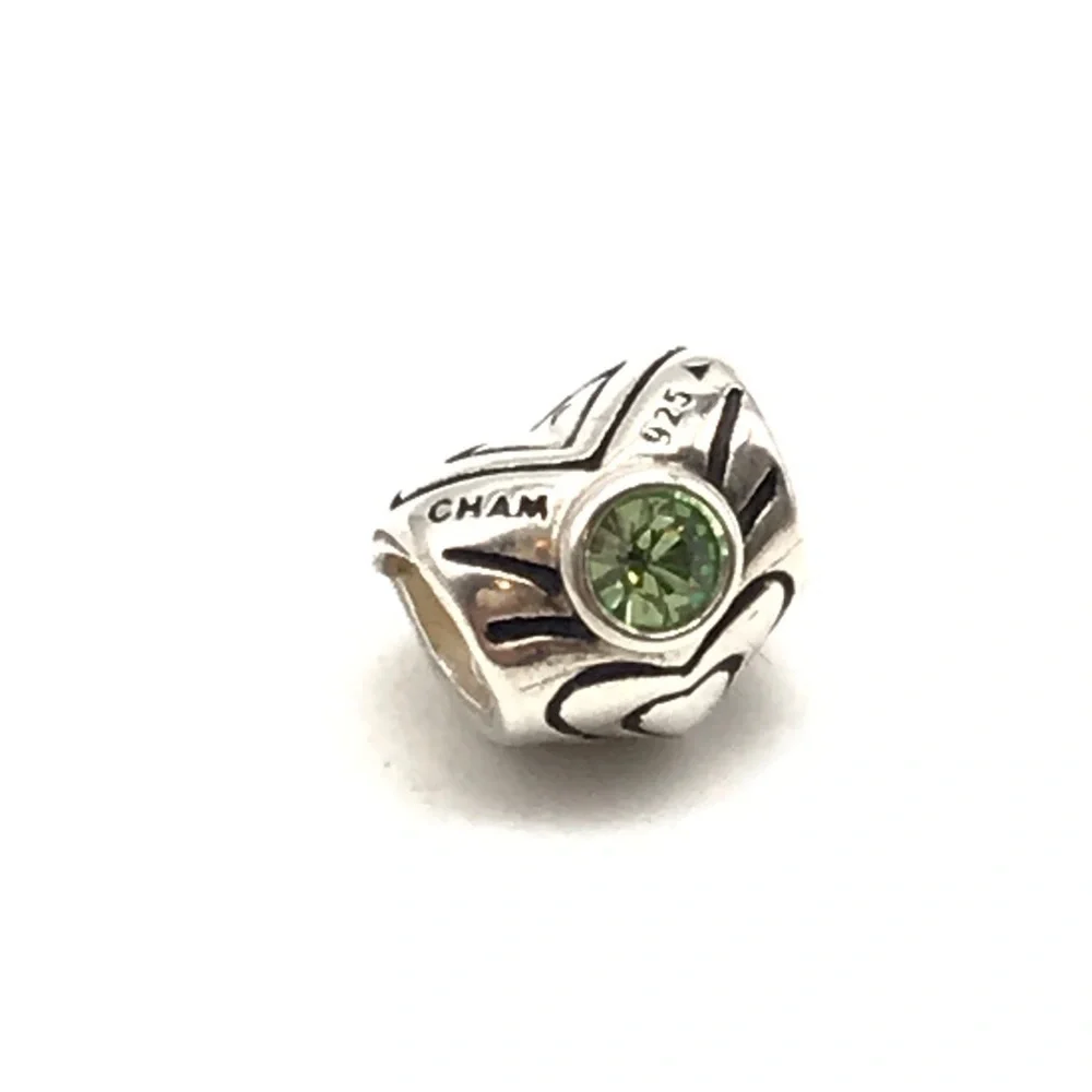 Chamilia Sterling Silver August Green Peridot CZ Heart Bead Charm